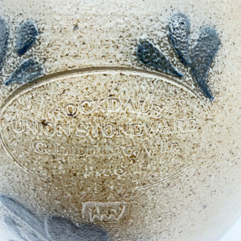 Rockdale Union Stoneware Grosse Ile Michigan Salt Glazed Crock with Lid 1988